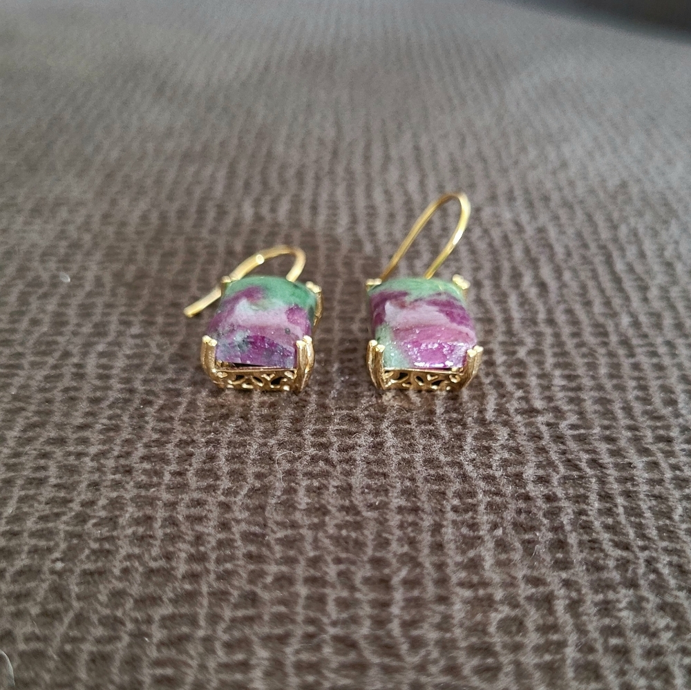 Shivam Rectangular Ruby Ziosite  Earrings - Picture 13 of 15